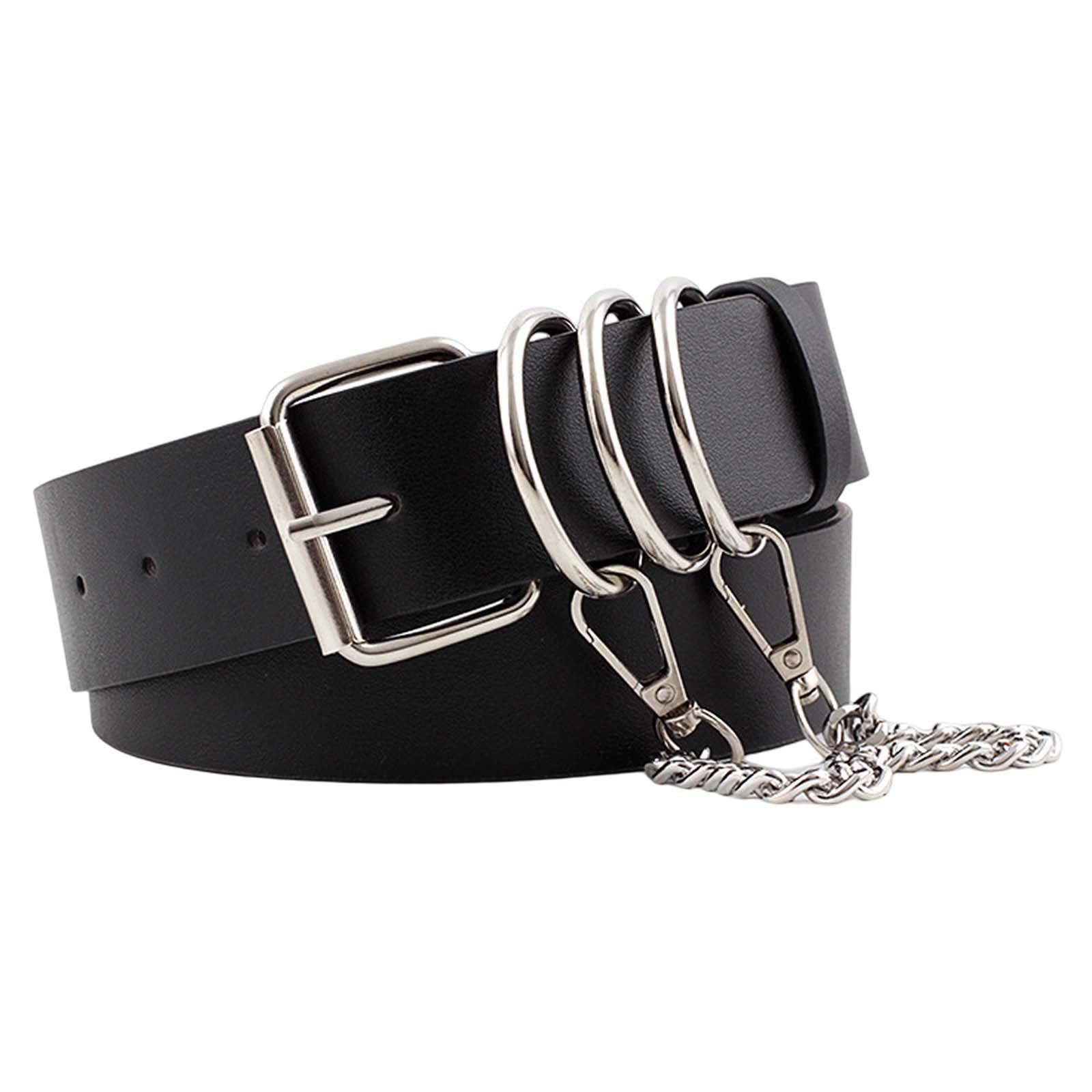 Punk Women Waist Belt PU Leather Belt with Chain for Lady Girls Corset Dress