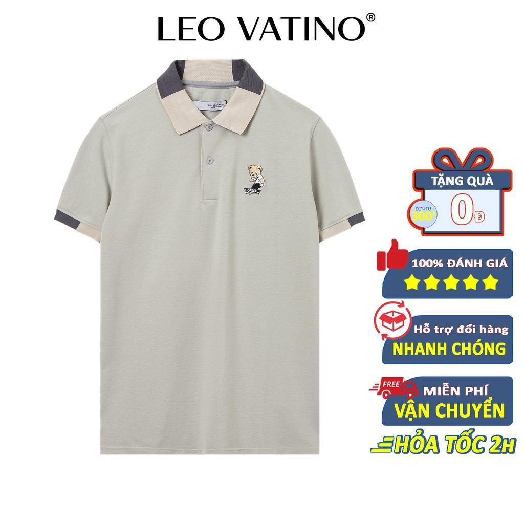 Áo polo nam Leo Vatino Cotton cá sấu thêu gấu cổ phối viền tay ngắn cổ bẻ thun polo PLZR27