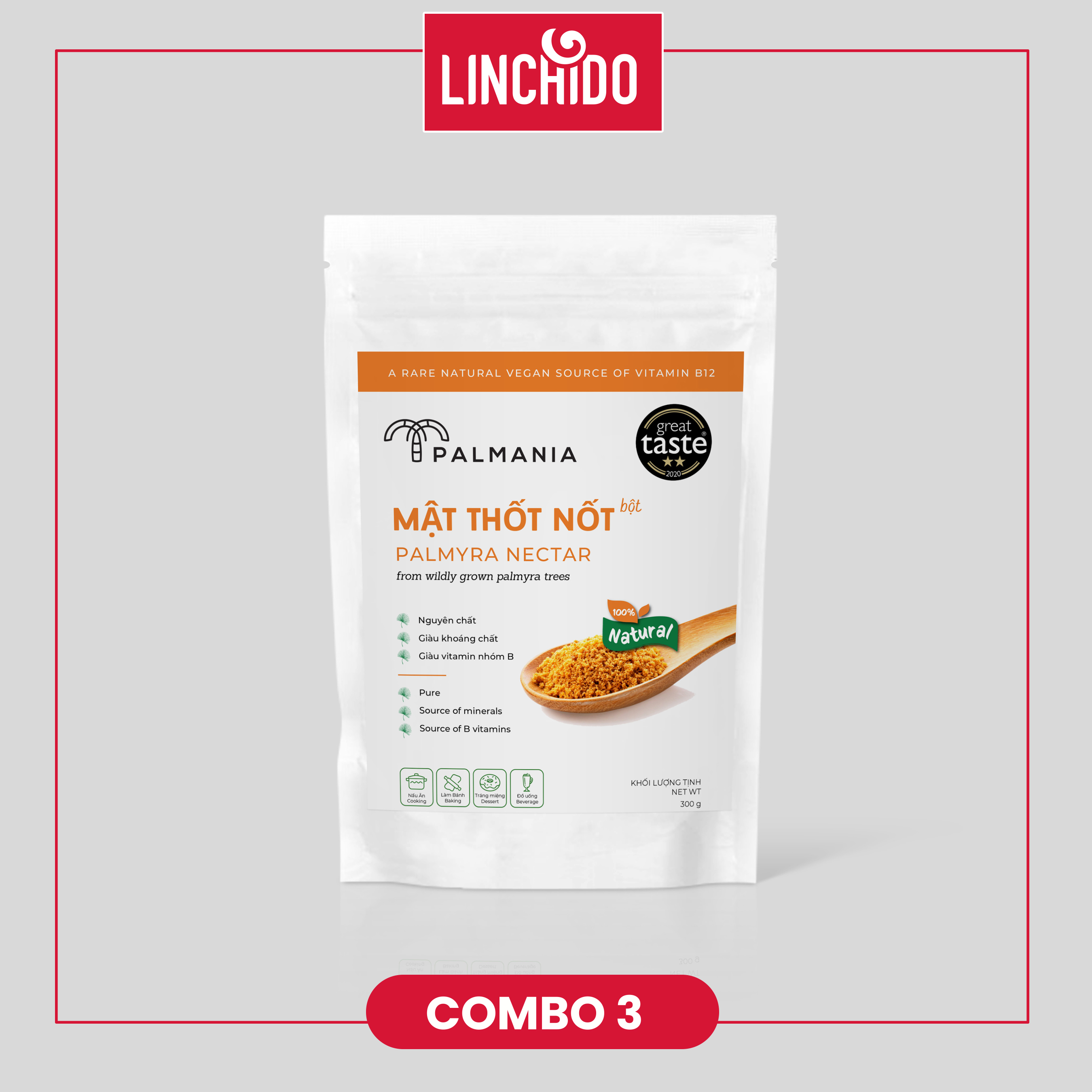 [ COMBO 3 GÓI ] Mật thốt nốt bột PALMANIA | Nguyên Chất, Tự Nhiên (300 GRAM)