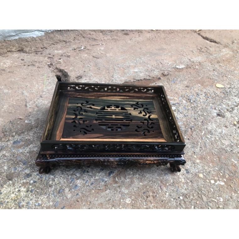 Khay trà chân quỳ gỗ mun hoa 45x35cm