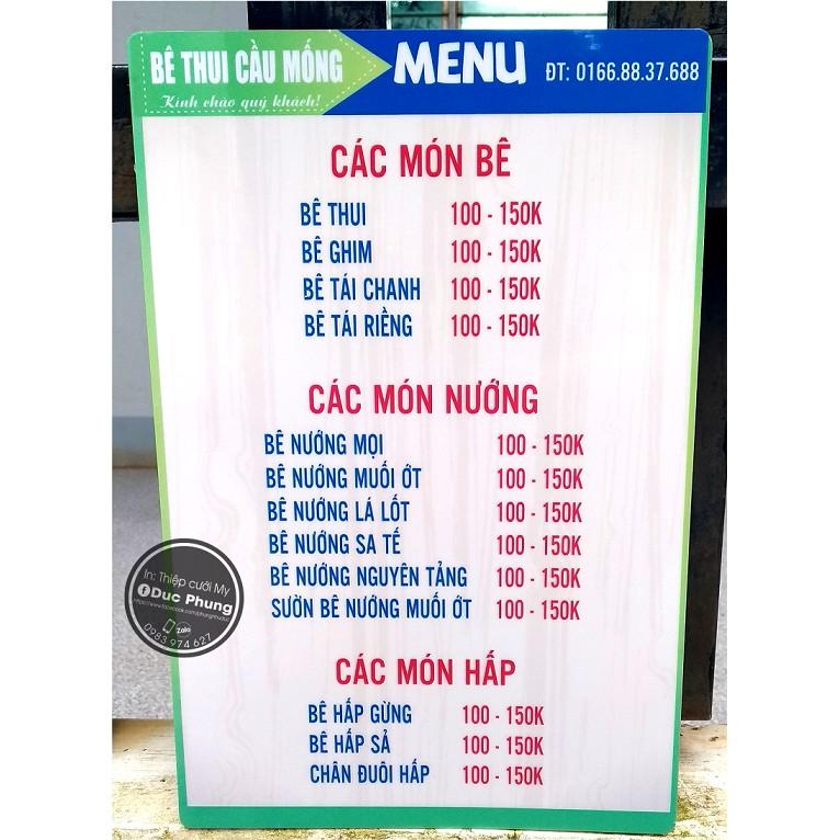 Combo 5 menu nhựa (Giá đã bao gồm phí thiết kế)