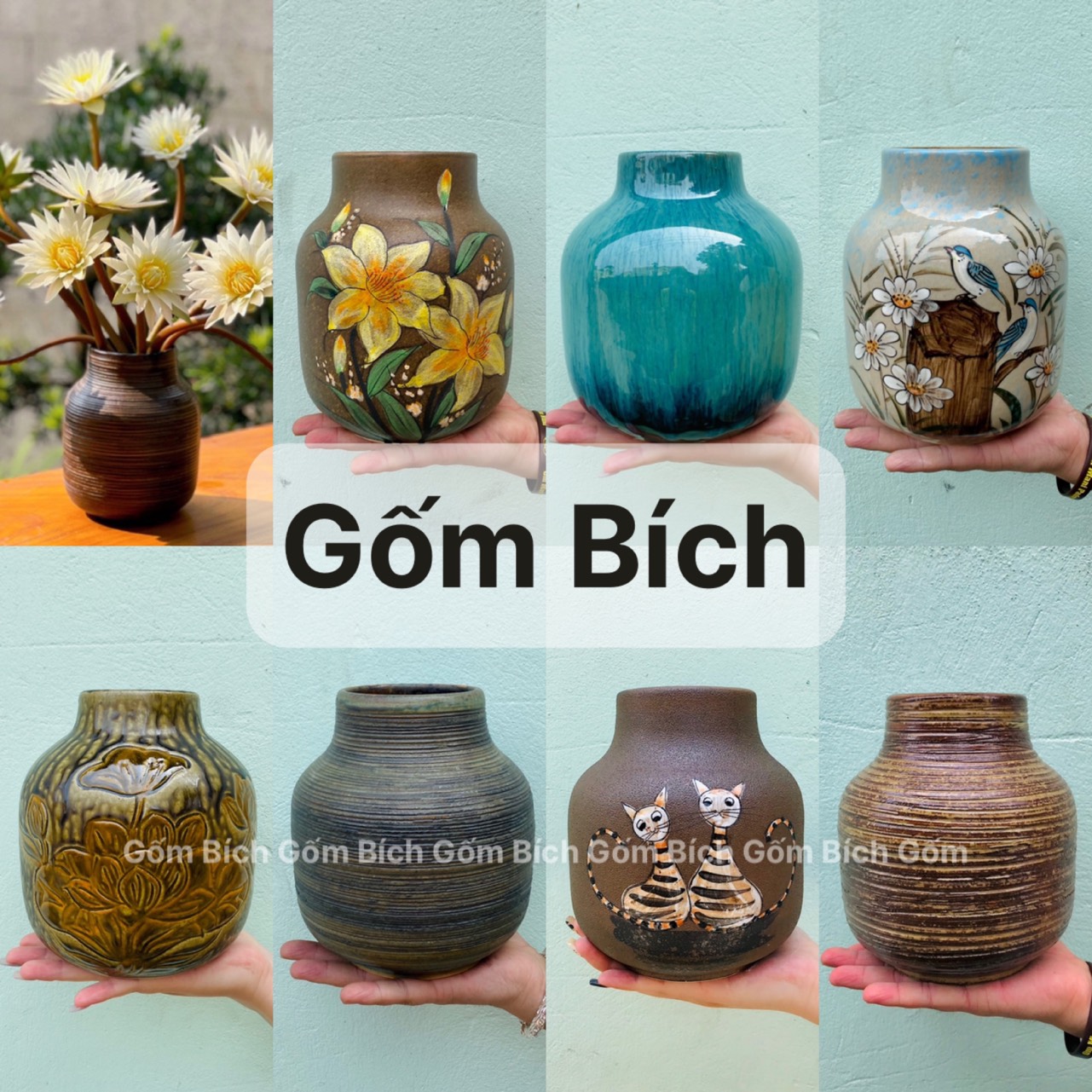 Bình Hoa Lọ Hoa Dáng Bóng Đèn Nhỏ Để Bàn Gốm Sứ Bát Tràng - Gốm Bích