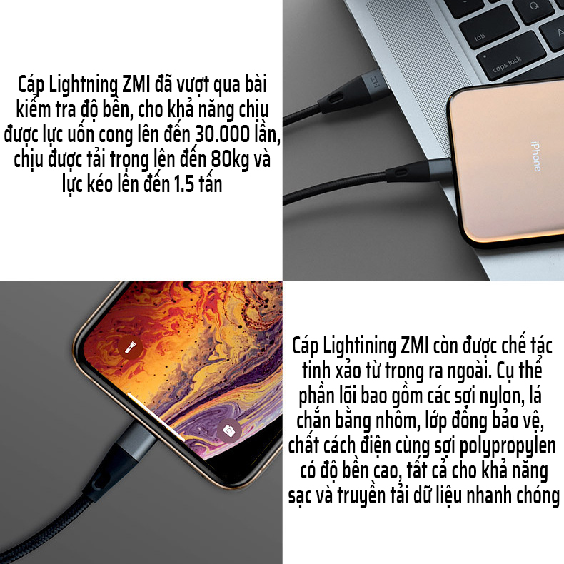 Cáp sạc dù dữ liệu C to Lightning gen 2 ZMI AL806 cho Apple được chứng nhận MFi dài 1m - Hàng Nhập Khẩu