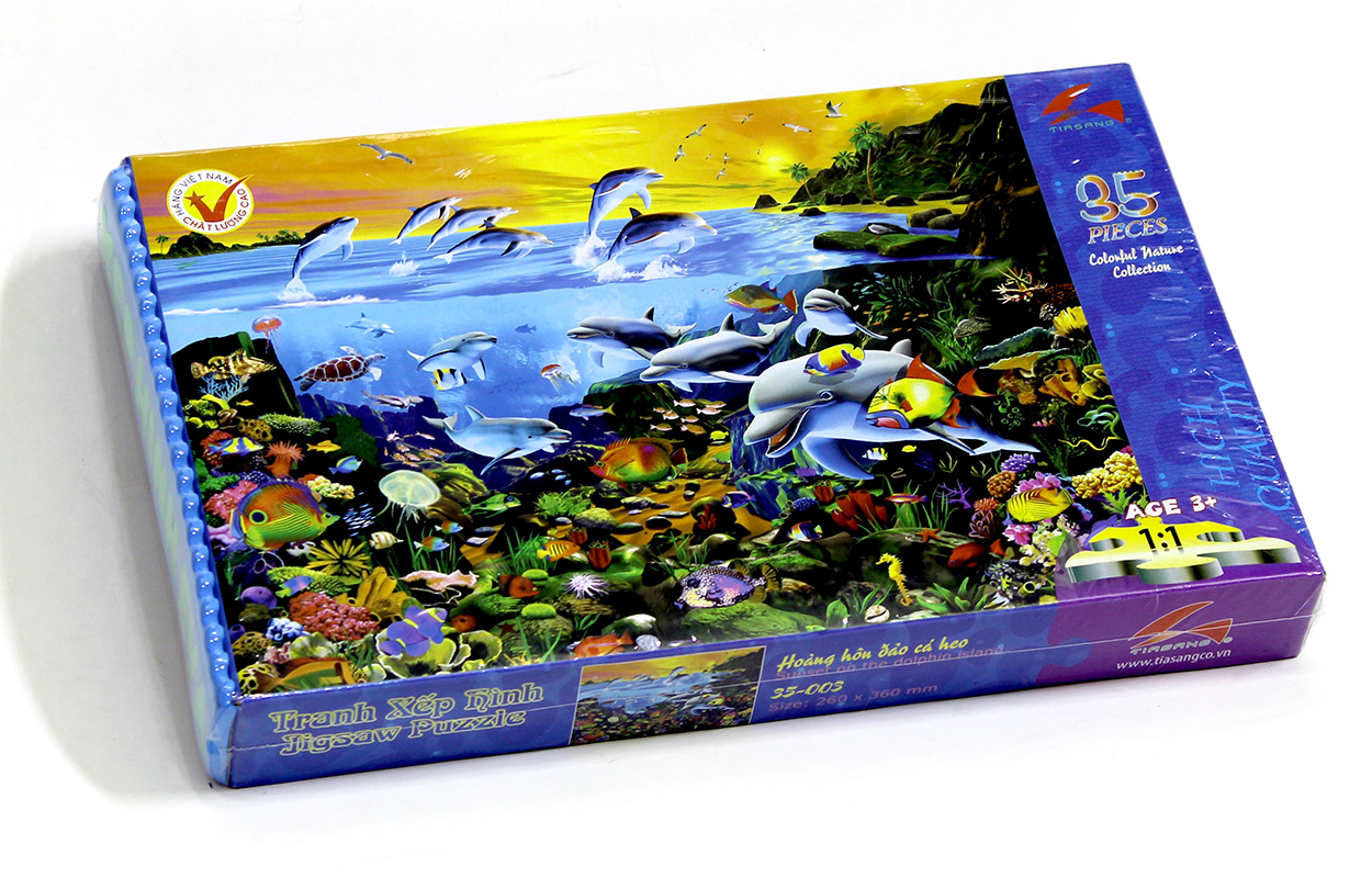 Tranh xếp hình Tia Sáng Jigsaw Puzzle 035 mảnh phát triển trí tuệ cho bé - Hoàng Hôn Đảo Cá Heo - MSP: 035-003