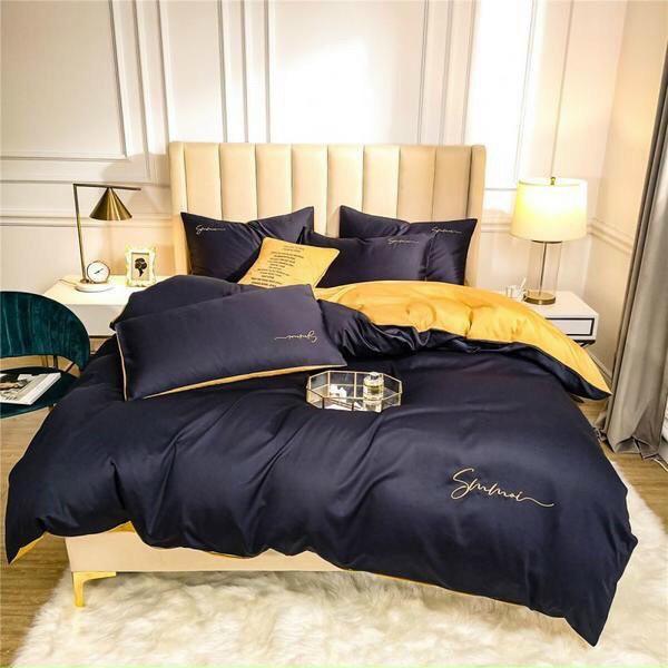 Set 5 Món Chăn Trần Bông Ga Gối Tencel 40s SUMOI - Xanh Đen