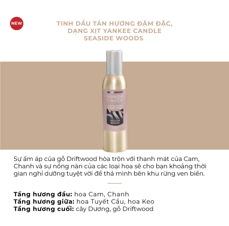 Tinh dầu tán hương đậm đặc, dạng xịt Yankee Candle - Seaside Woods