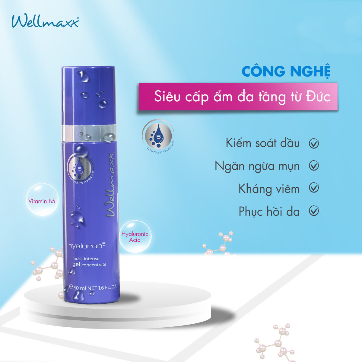 [HÀNG CÔNG TY] Gel Dưỡng Ẩm Phục Hồi Da Wellmaxx Hyaluron HA B5 Hyaluron5 Moist Intense Gel Concentrate