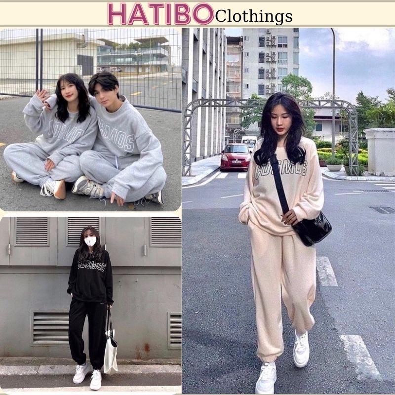Set Bộ Nỉ Bông Cosmos Áo Hoodie Dài Tay Quần Bom Bo Gấu Chất Siêu Dày Dặn Phong Cách Thể Thao HATIBO