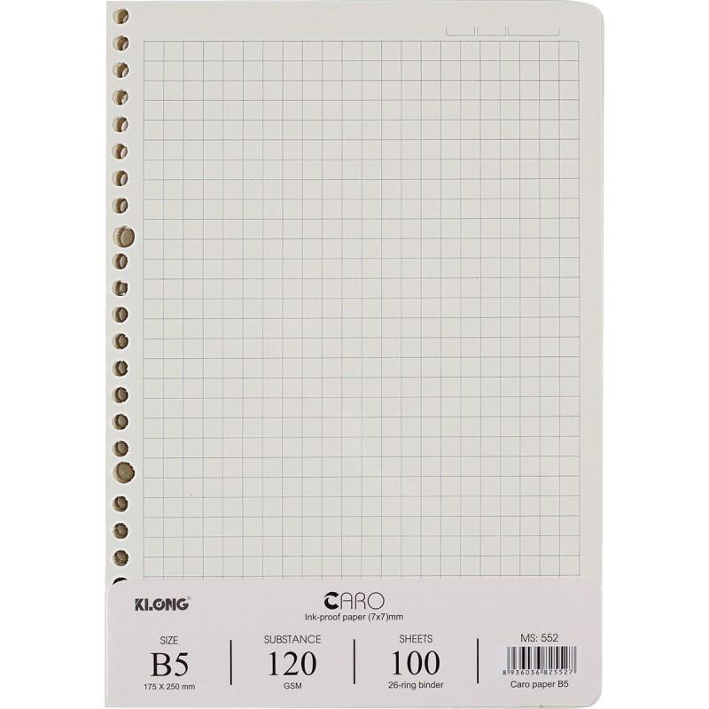 Ruột sổ còng giấy refill B5 Caro mm 100 tờ; MS: 552, 28 lỗ bullet 120GSM chính hãng Klong