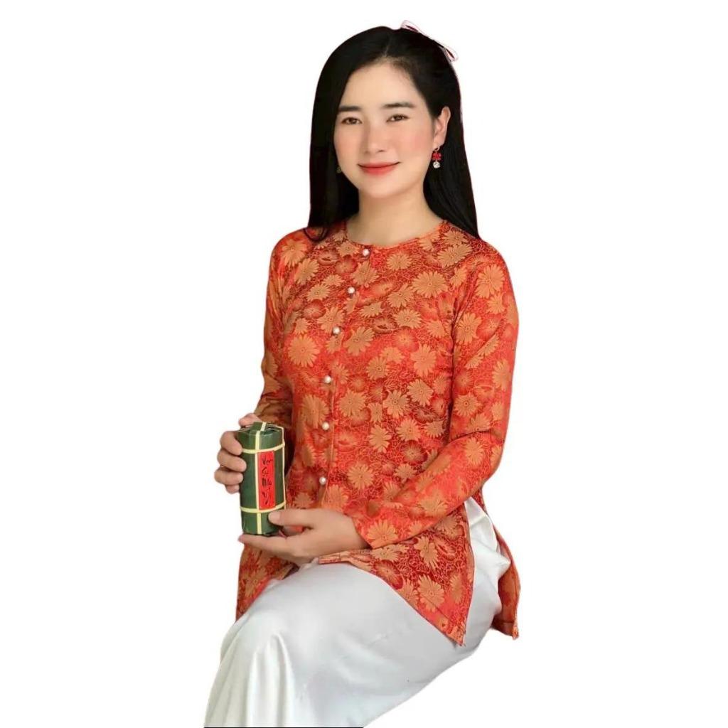 (BÀ BA GẤM cổ tròn QUẦN VÀ ÁO BÁN RIÊNG) Trang phục truyền thống, Bộ quần áo Phật tử, đồ lam đi chùa mẫu nữ vải gấm - Quần trắng (Ko áo)