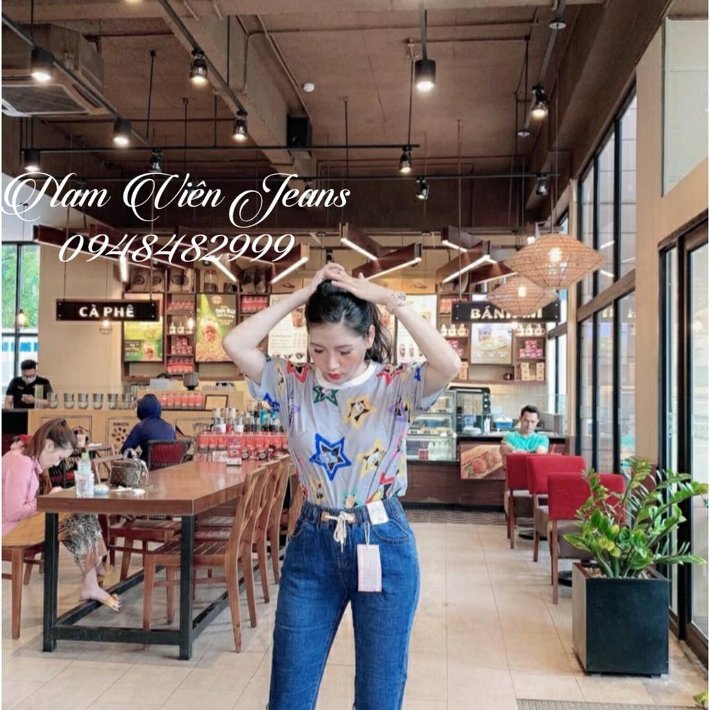 Quần Jean Nữ Xanh Cạp Chun Lưng Cao