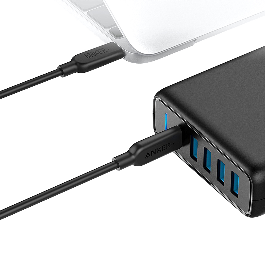 Adapter Sạc 5 Cổng Anker PowerPort+ 60W Tích Hợp Cổng USB Type-C Hỗ Trợ PowerDelivery PD - A2056111 (Đen) - Hàng Chính Hãng