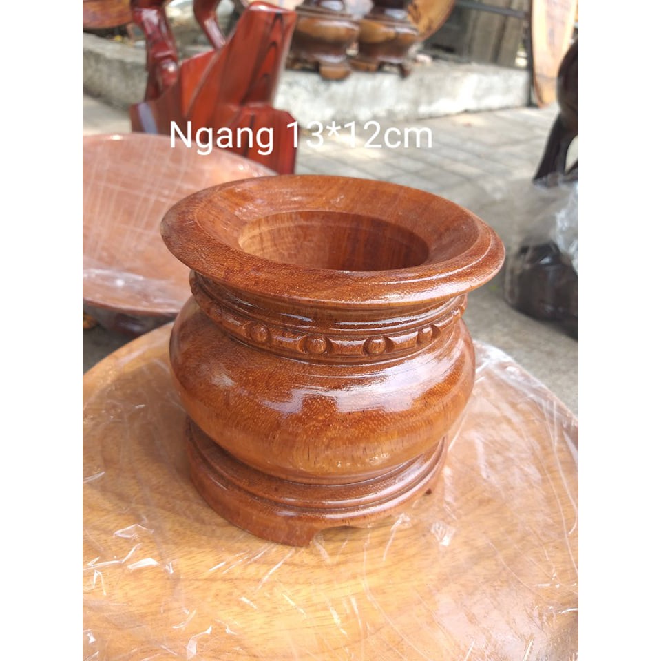 Bát nhang - lư hương gỗ gõ nguyên khối 18 CM