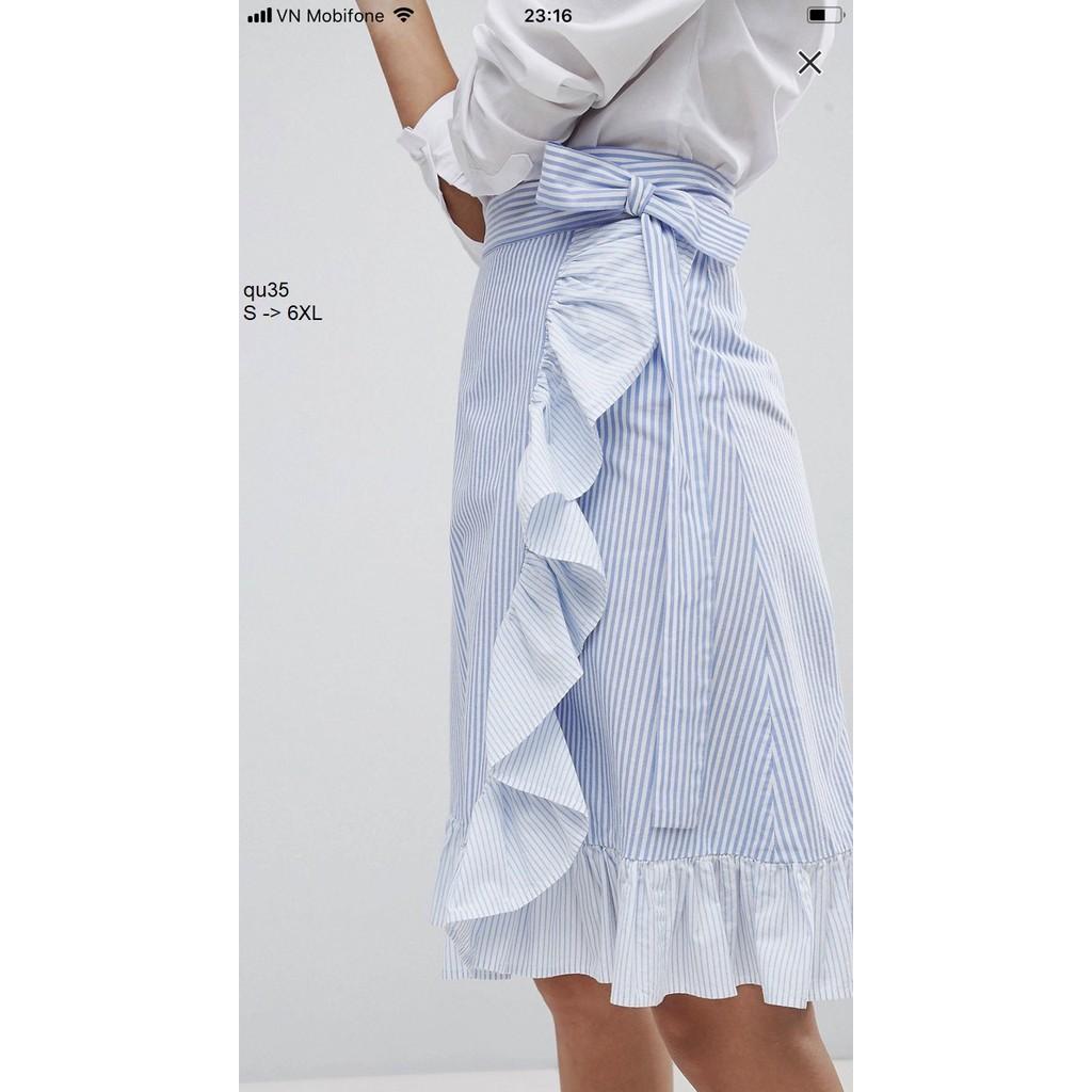 SKIRT125 CHÂN VÁY SỌC BÈO THĂT NƠ EO