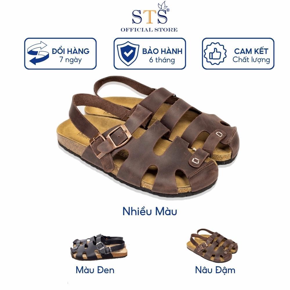 Dép sandal dáng rọ quai hậu da bò thật nguyên tấm đế trấu Briken Unisex đi biển đi chơi đi làm thoải mái êm chân SDRO01