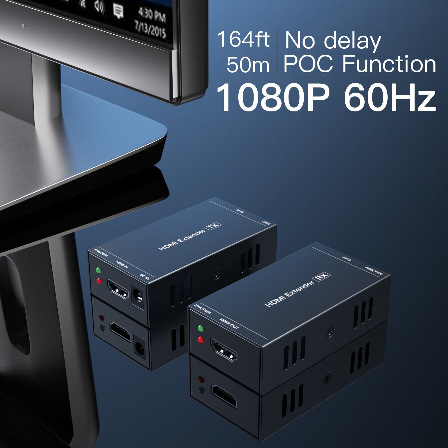Bộ thu phát PW-HT202P 60M HD Extender 1080p 3D có bộ chuyển đổi Ethernet Cat 5e / 6 RJ45