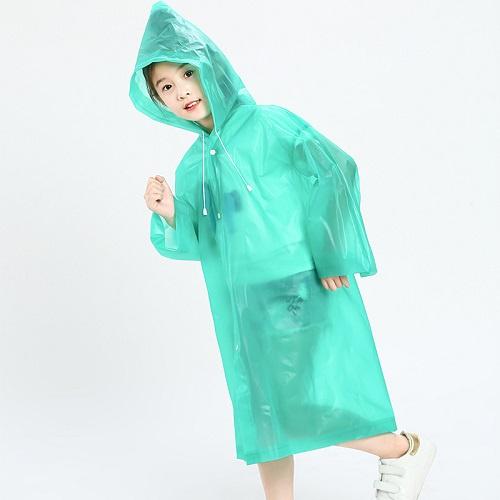 Áo Mưa Trẻ Em, Áo Mưa Trong Suốt Có Mũ Trùm Đầu Phối Nút Và Dây Rút Chống Nước Màu Trơn Cho Bé