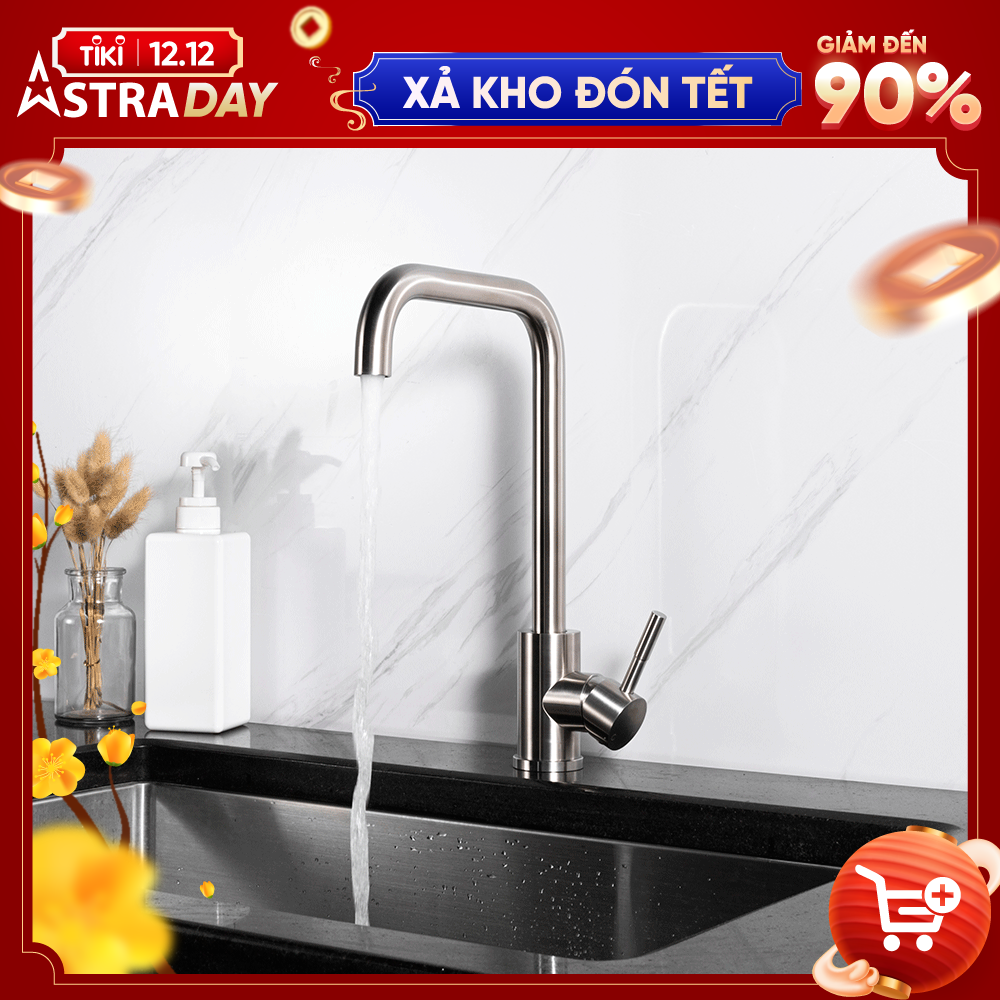 Vòi Rửa Chén Nóng Lạnh Ecalite EF-K128S - Inox 304 Siêu Bền - Cổ Xoay 360 Độ - Hàng Chính Hãng