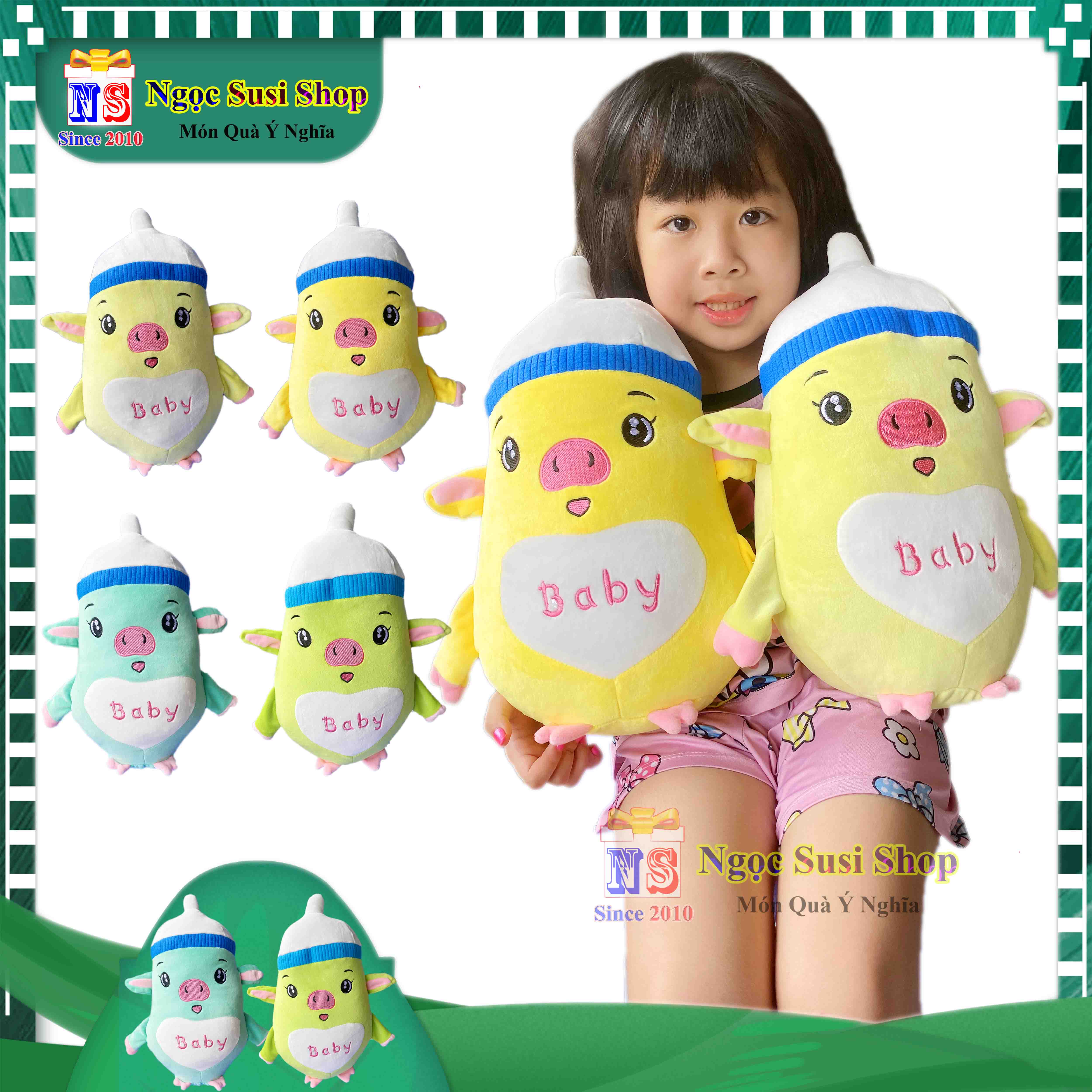 GẤU BÔNG CON HEO BÌNH SỮA BABY CHO BÉ ÔM NGỦ - THÚ BÔNG HEO BÌNH SỮA BABY