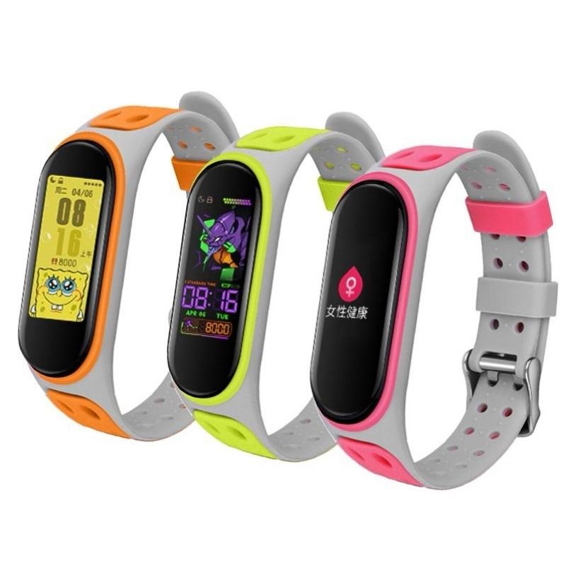 Dây Silicon cao cấp hai khóa nhiều màu sắc dành cho Xiaomi Miband 5 6 7