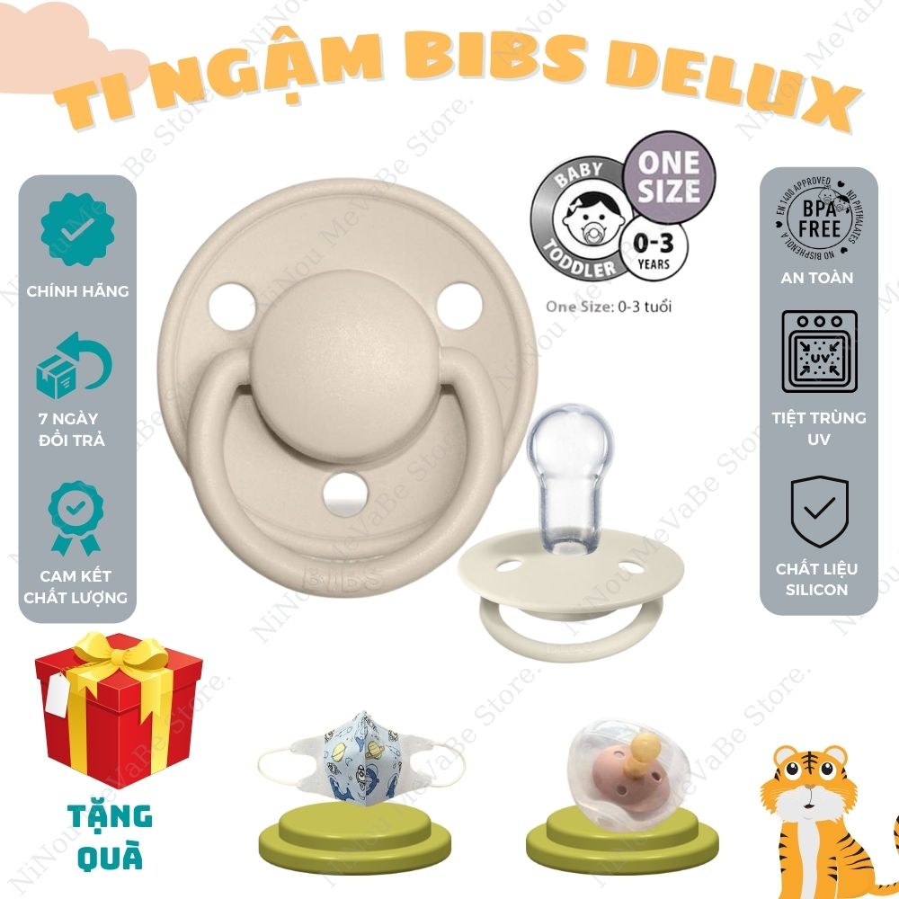 [KÈM QUÀ] Ti Ngậm, Ti Giả BIBS DELUX Silicon Chính Hãng Đan Mạch Cao Cấp, Chất Liệu Silicon An Toàn Cho Bé Từ 0-3 Tuổi, Tặng Kèm Hộp Đựng Ti Cho Bé