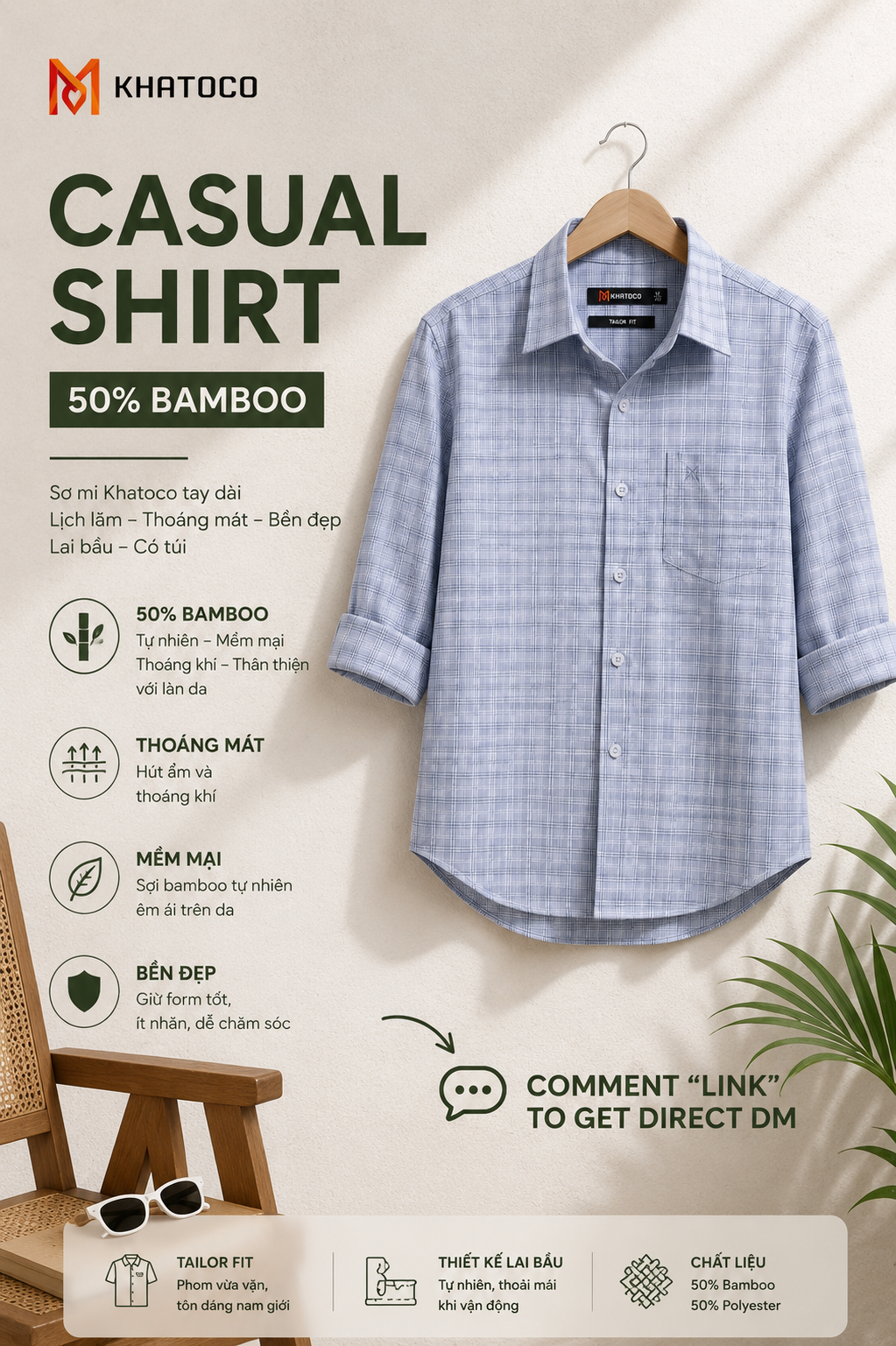 Áo sơ mi Khatoco tay dài (M-3XL)