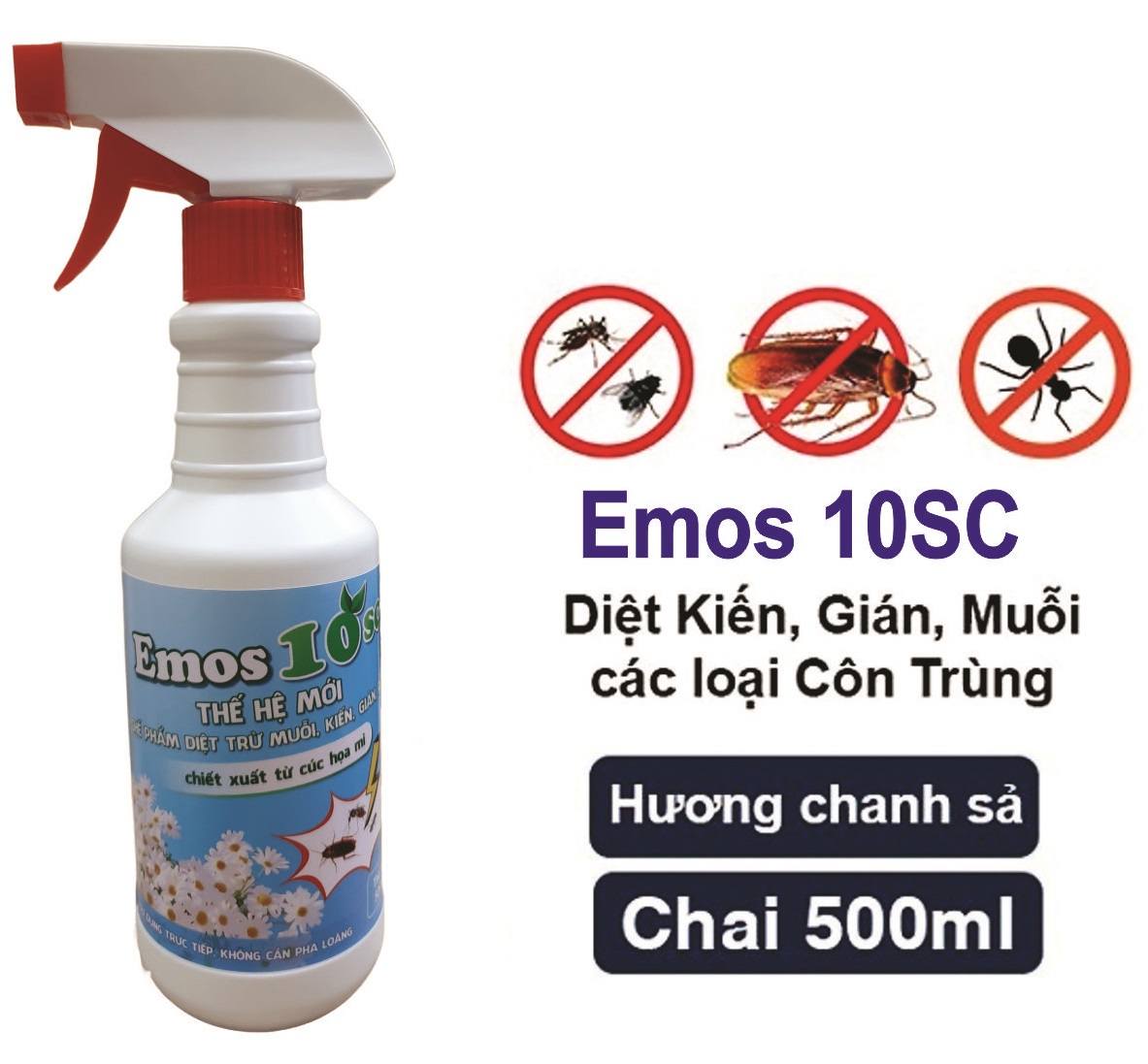 Chai Xịt Diệt Muỗi – Kiến – Gián – Ruồi Emos 10SC - Chiết Xuất Từ Cúc Họa Mi - Chai 500ml