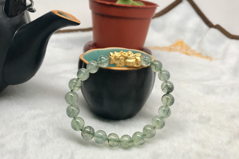 Vòng Đá Thạch Anh Xanh Mix Tỳ Hưu Mạ Vàng Ngọc Quý Gemstones TA039