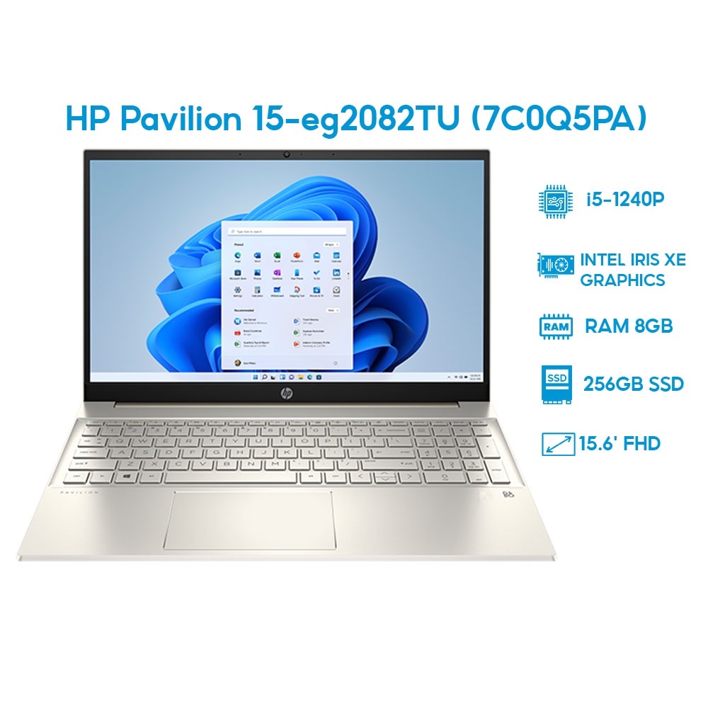 Máy tính xách tay Laptop HP Pavilion 15-eg2082TU (7C0Q5PA)/ Vàng/i5-1240P/ Ram 8GB/ 512GB SSD/ 15.6 inch FHD/ 3Cell 41WHr/ Win 11SL/1Yr - Hàng chính hãng