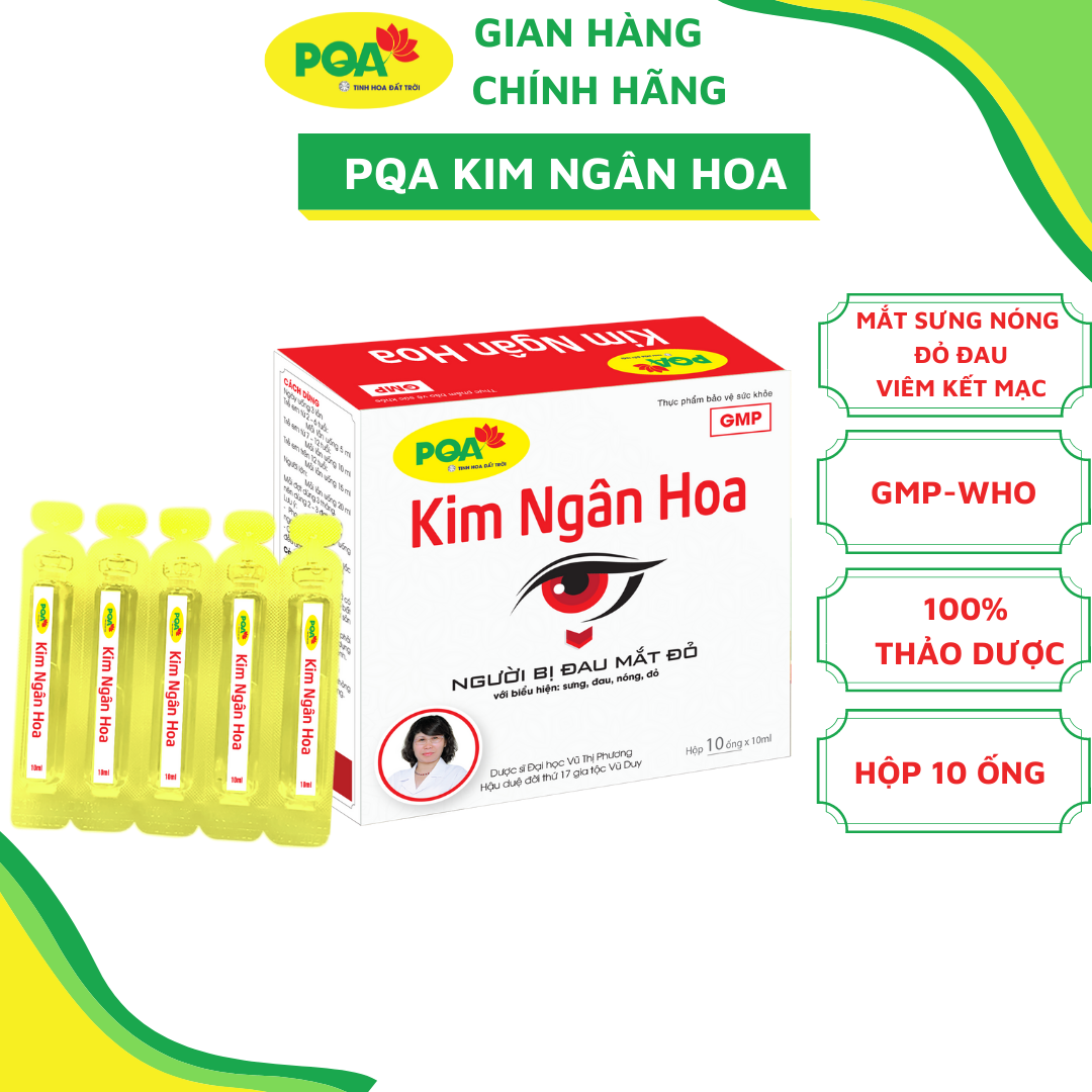 Kim Ngân Hoa PQA Hỗ Trợ Thanh Nhiệt, Triệu Chứng Đau Mắt Đỏ Viêm Kết Mạc Hộp 10 Ống