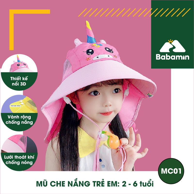 Mũ Chống Nắng Cho Trẻ Em 2 - 6 Tuổi, Họa Tiết 3D cho bé trai, bé gái - Babamin - MC01