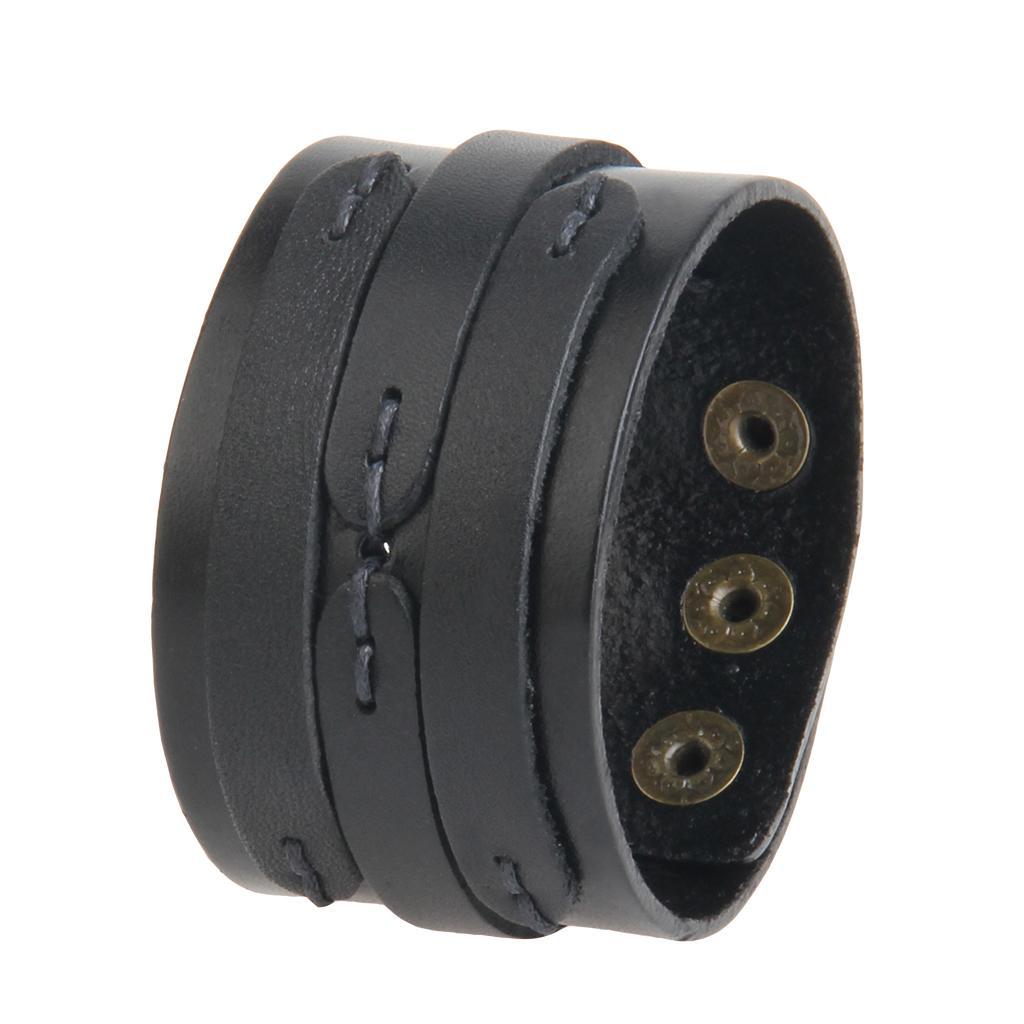 Punk Rock Black Wide Leather Bangle Cuff Bracelet Women