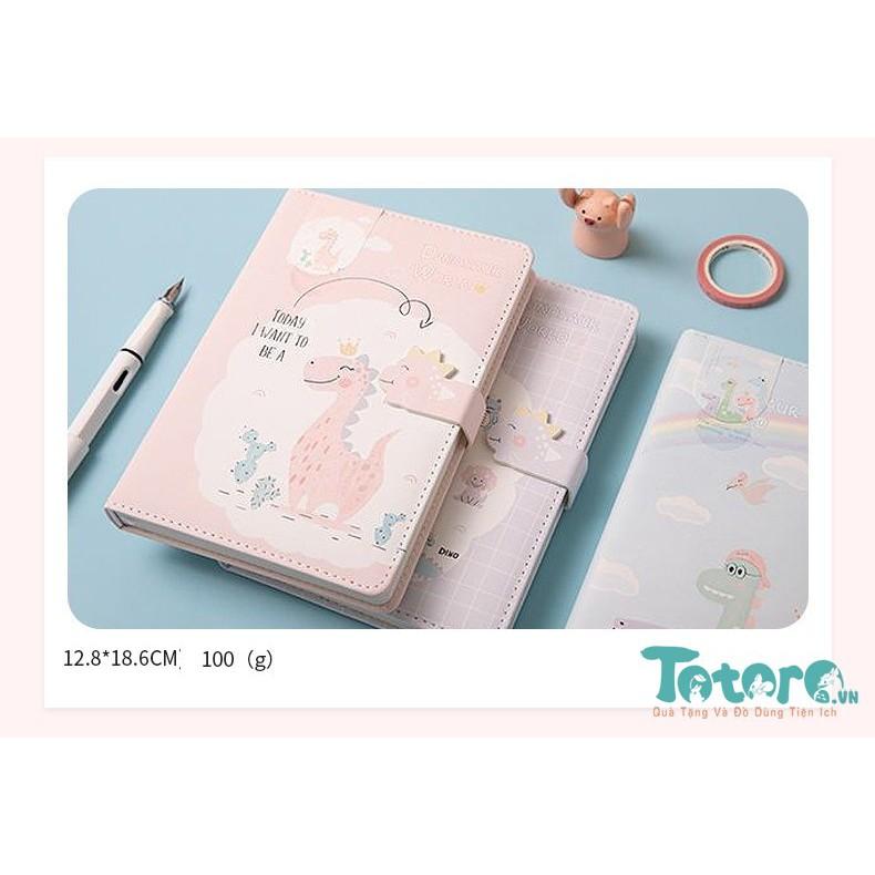 Sổ tay da A5 trang trí từng trang Khủng Long Pastel Tinh Nghịch kèm bookmark