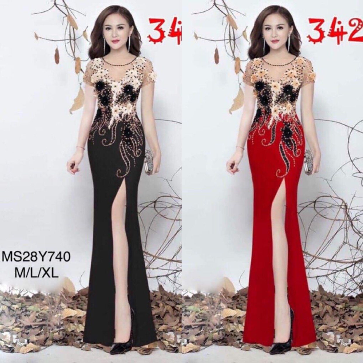 Đầm maxi body dạ hội kết hoa nổi và kim sa TRIPBLE T DRESS- size M/L/XL - MS28Y