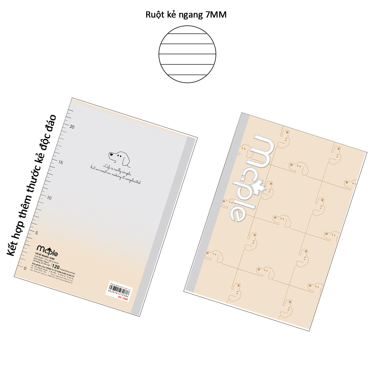 [THIẾT KẾ 2024] Vở kẻ ngang B5 MC.PLE Mc.ple 120 trang MS2088, định lượng 70gsm, độ trắng 92% ISO - Sổ tập vở chất lượng, bám mực tốt