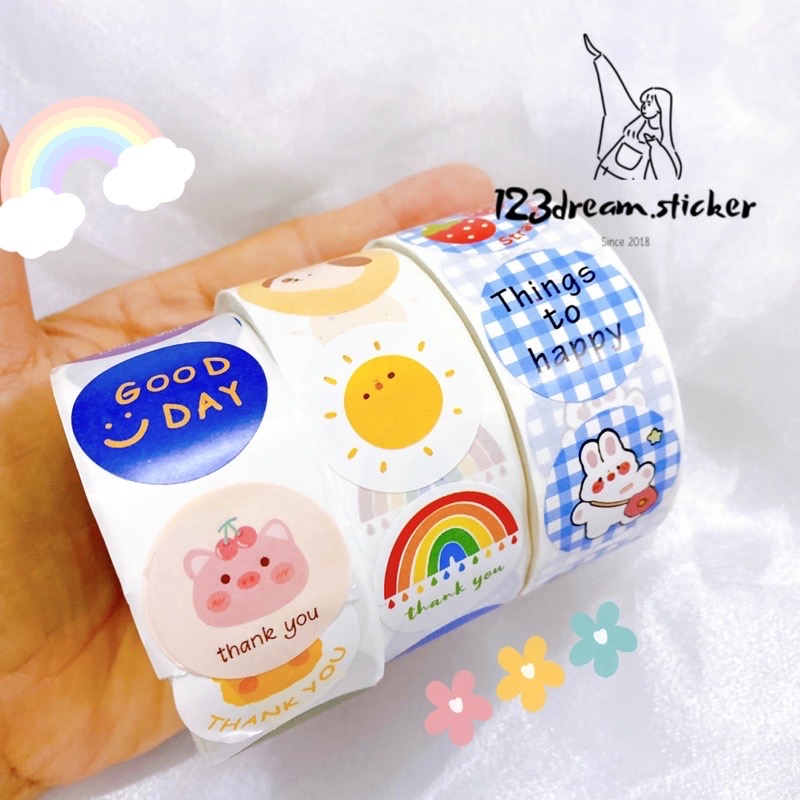 Cuộn 500 nhãn sticker  heo hồng size 2.5cm có keo dính