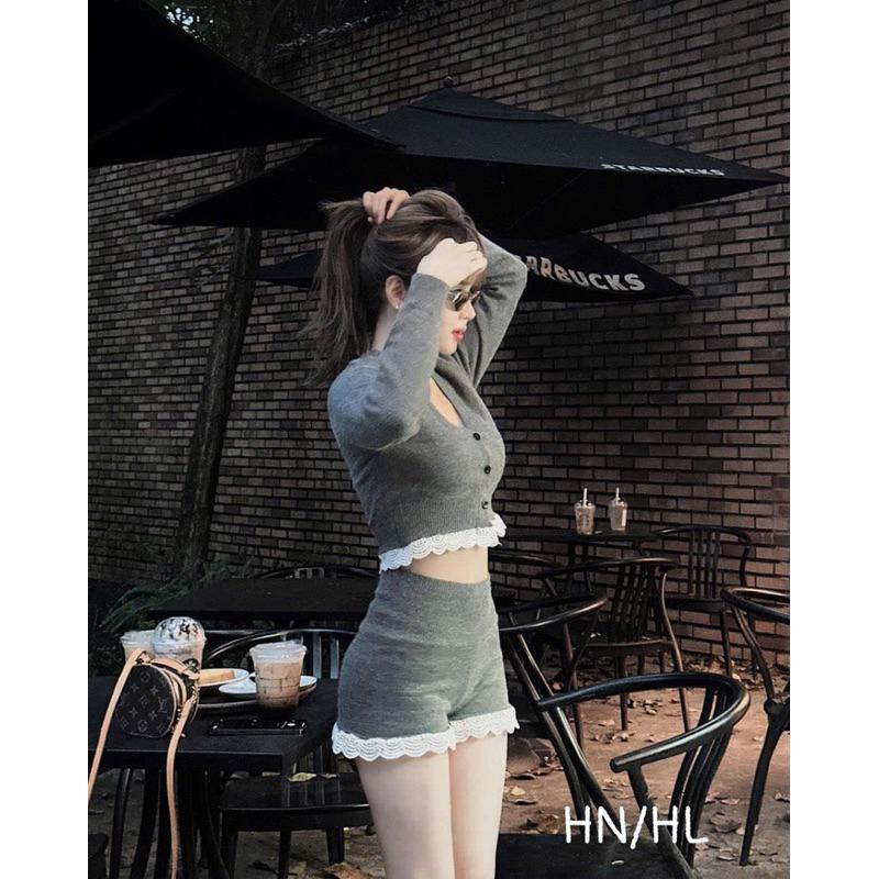 SET ÁO CRT GHI XÁM MIX QUẦN SHORT VIỀN REN CC LAYLADANG DESIGN BY JOLIE