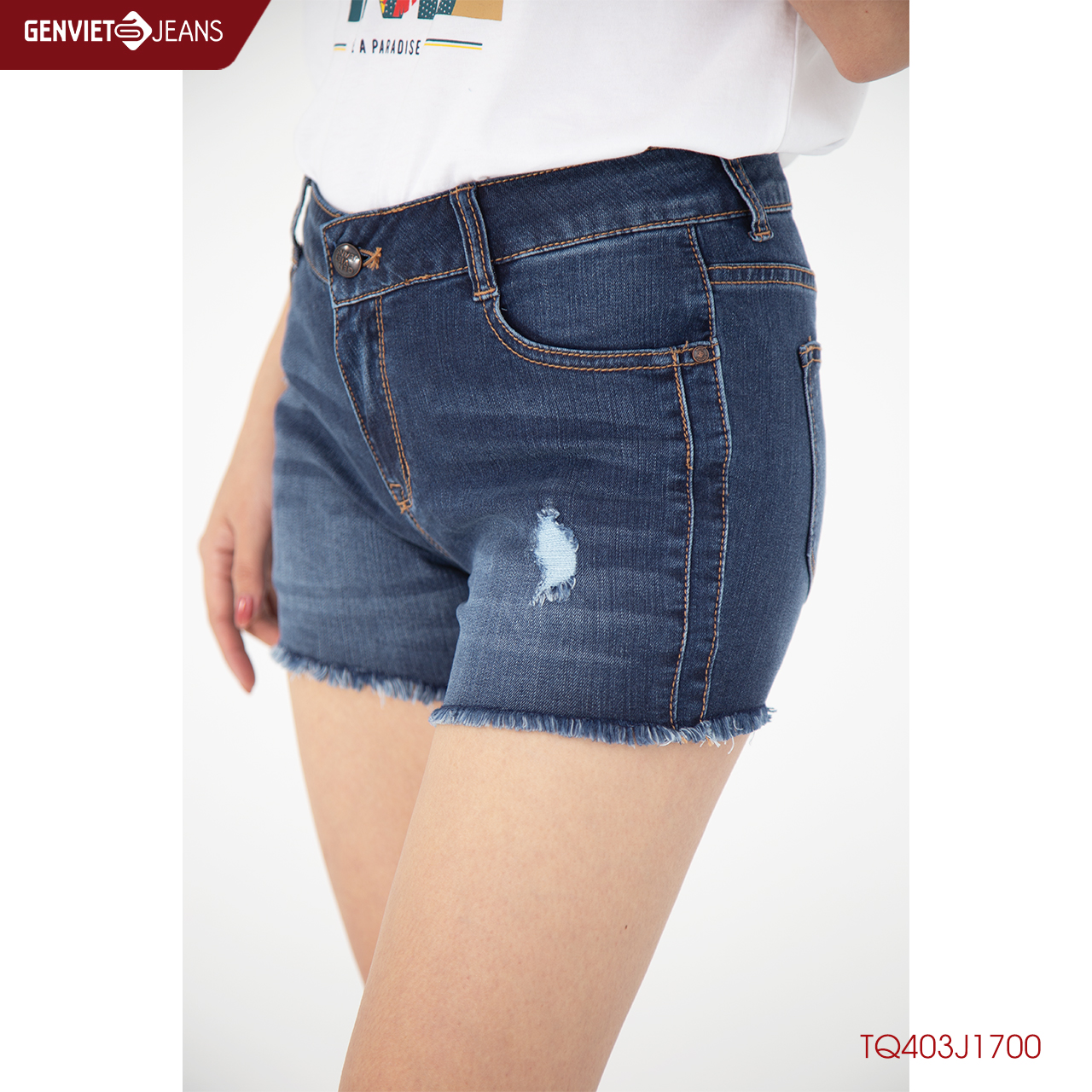 Quần Short Jeans Nữ Mài Xước Tua Dua TQ403J1700  GENVIET
