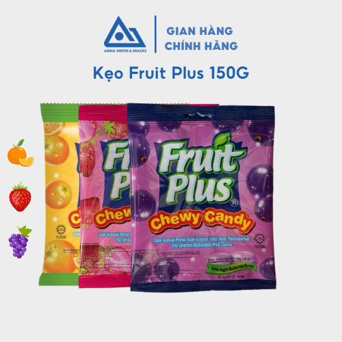 Kẹo mềm dẻo ăn vặt hương trái cây nho, cam, dâu Fruit Plus hộp 150g An Gia Sweets &amp; Snacks