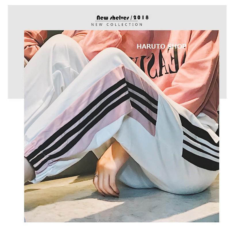 Quần unisex quần jogger nữ nam quần nữ 3 sọc trắng đen