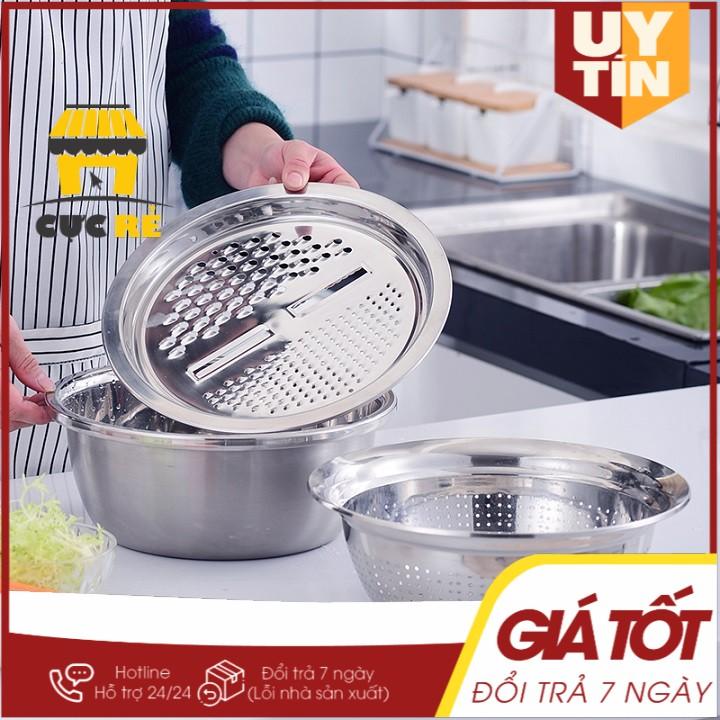 Bộ bào nạo rau củ kiêm rổ và chậu Inox Cao cấp đa năng