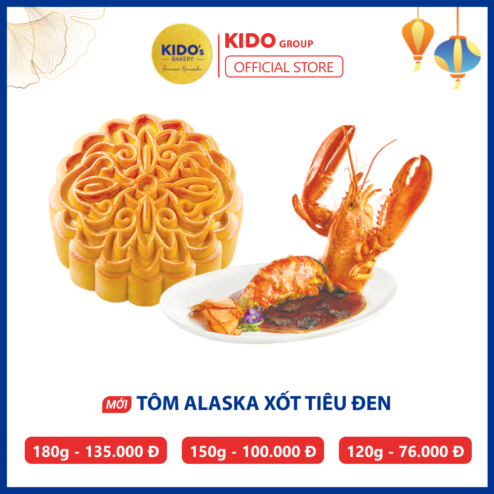 Bánh Trung Thu KIDO’s Bakery Vị Tôm Alaska Xốt Tiêu Đen 1 Trứng ( Tặng kèm hộp cao cấp đơn 2 bánh, 4 bánh)