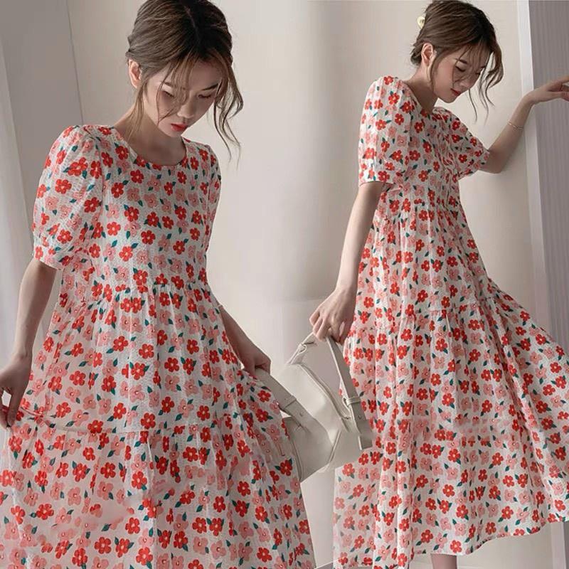 Váy bầu  mùa hè, dáng xòe tầng cho mẹ bầu-đầm bầu xinh hoa nhí freesize 45-65kg