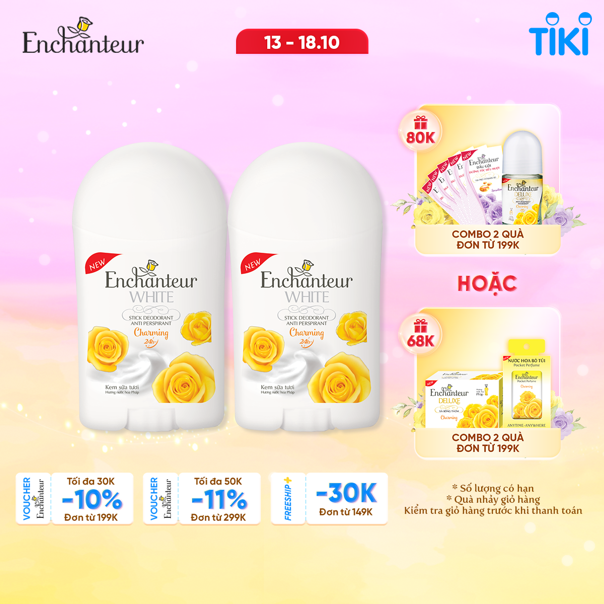 Combo 2 Sáp khử mùi trắng da Enchanteur Charming 40g/chai