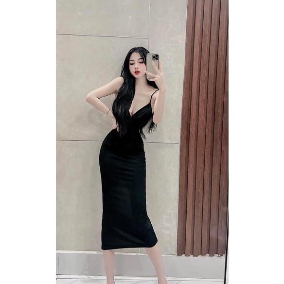 Đầm body hai dây nhún ngực váy ôm form đuôi cá có mút ngực sexy HIJUNE VD03