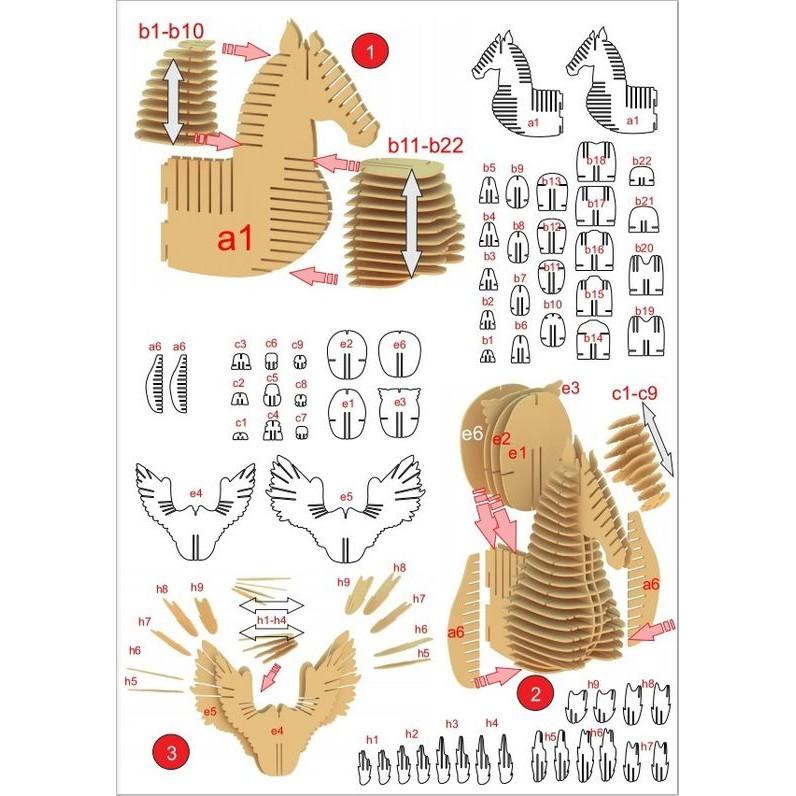 Mô hình Ngựa gỗ - Tượng gỗ 3D lắp ghép treo tường phong thủy , trang trí nội thất cao cấp LP0851