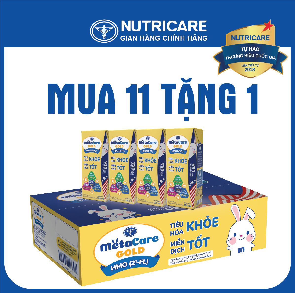 [Mua 11 lốc tặng 1] Sữa nước Nutricare Metacare GOLD phát triển não bộ (180ml)