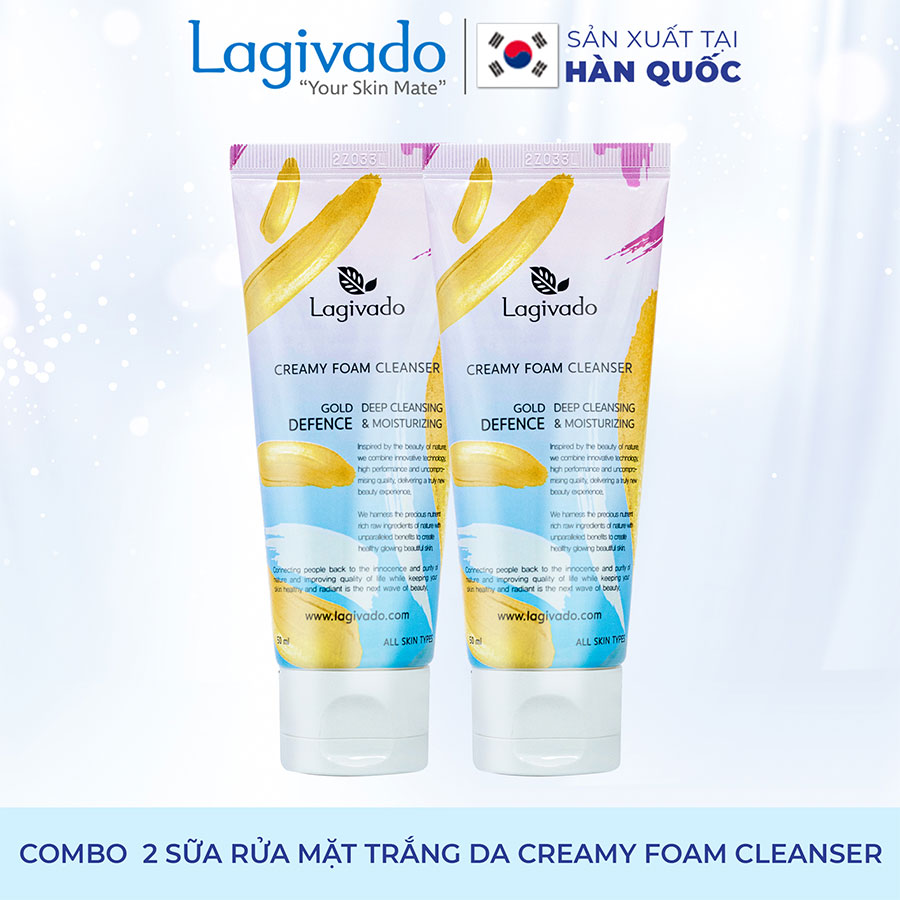 Combo  2 Sữa rửa mặt trắng da Hàn Quốc Lagivado không làm khô, căng da Creamy Foam Cleanser 50ml