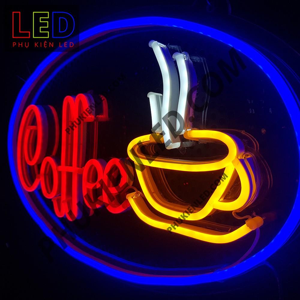 Đèn Led Neon Chữ Coffee và ly cà phê hình Oval - Coffee  Sign, Đèn Led Neon Cà Phê Trang Trí Quán