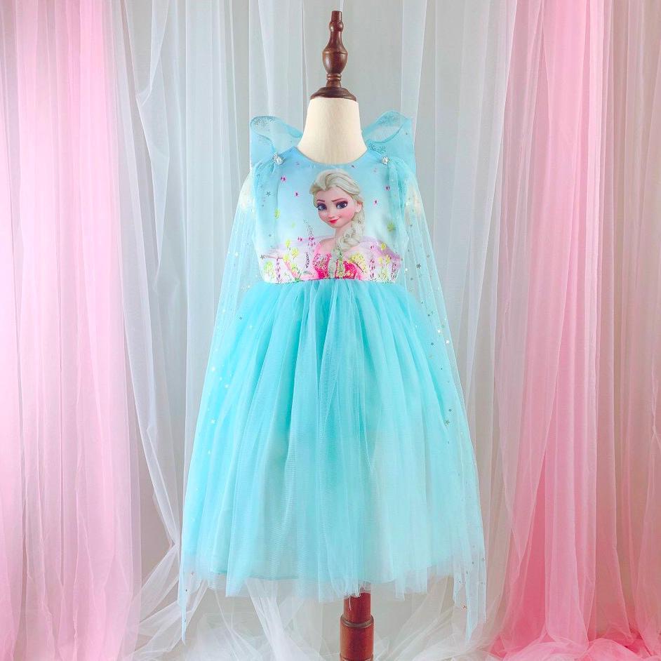 Váy Elsa cho bé hóa trang Halloween dự tiệc công chúa hàng thiết kế chất voan lụa cao cấp Tặng kèm áo choàng MamLa